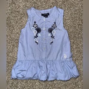 12M Polo Blue Peplum Blouse with Floral Embroidery
